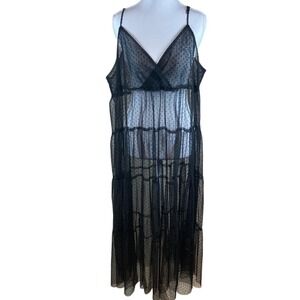 DAZY Fairy Grunge Sheer Mesh Maxi Camisole Dress XL Black Ruffle Polka Dot